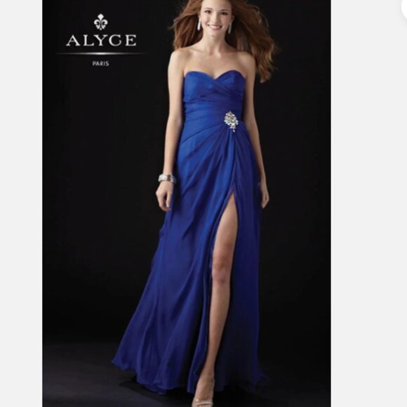 Alyce Paris 35442 B'Dazzle Sky Blue Chiffon Prom Dress with Leg Slit, 14 - Picture 13 of 13